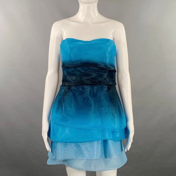 ERMANNO SCERVINO Size S Blue Navy Polyester Ombre Strapless Mini Dress - Picture 1 of 7
